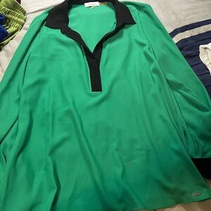 Calvin Klein Green Blouse with Black Collar